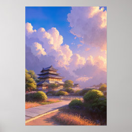Póster Castillo japonés al atardecer