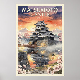 Póster Castillo Matsumoto Japón Viaje Vintage