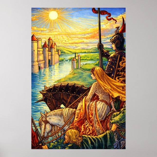 Póster Castillo Medieval, Caballeros y Princesa (Frente)
