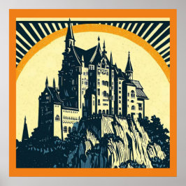 Póster Castillo medieval de Fantasy - Woodcut 3