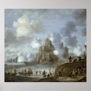 Póster Castillo mediterráneo bajo cerco de los turcos