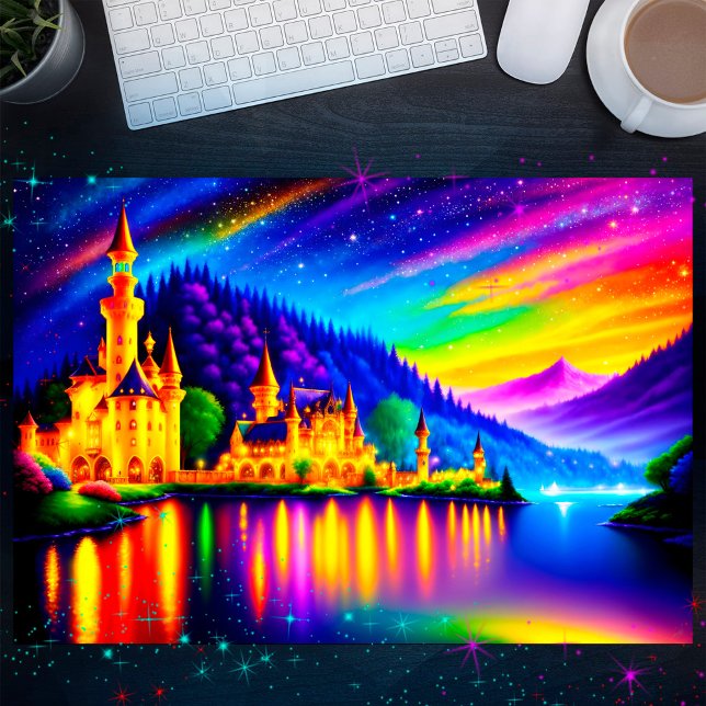 Póster Castillo Montañas Lago Bosque Purpurina Estrellas  (Subido por el creador)