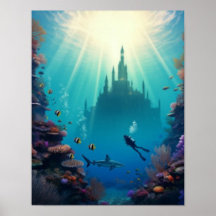 Póster castillo oculto bajo el agua