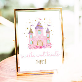 Póster Castillo Princesa de Oro Rosado Cumpleaños Tratar 