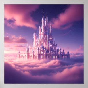 Póster Castillo Rosa Encantado Sobre las Nubes Soñadoras