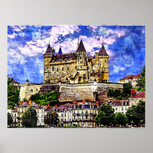 Póster Castillo Saumur, valle del Loira, Francia.