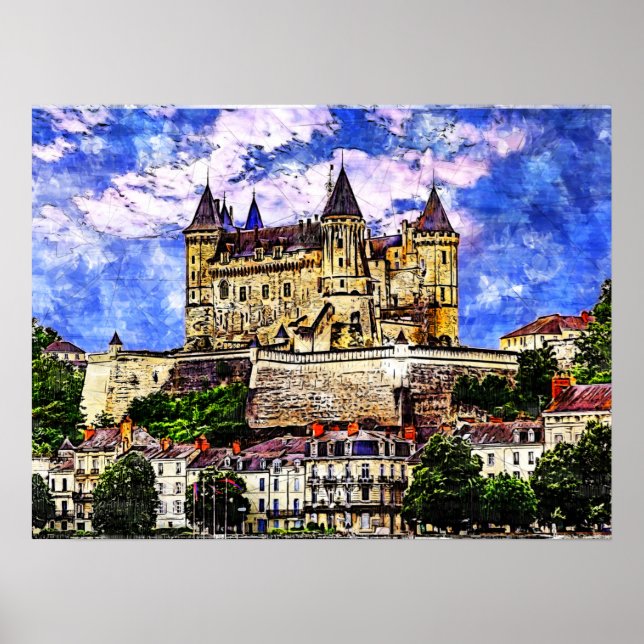 Póster Castillo Saumur, valle del Loira, Francia. (Frente)