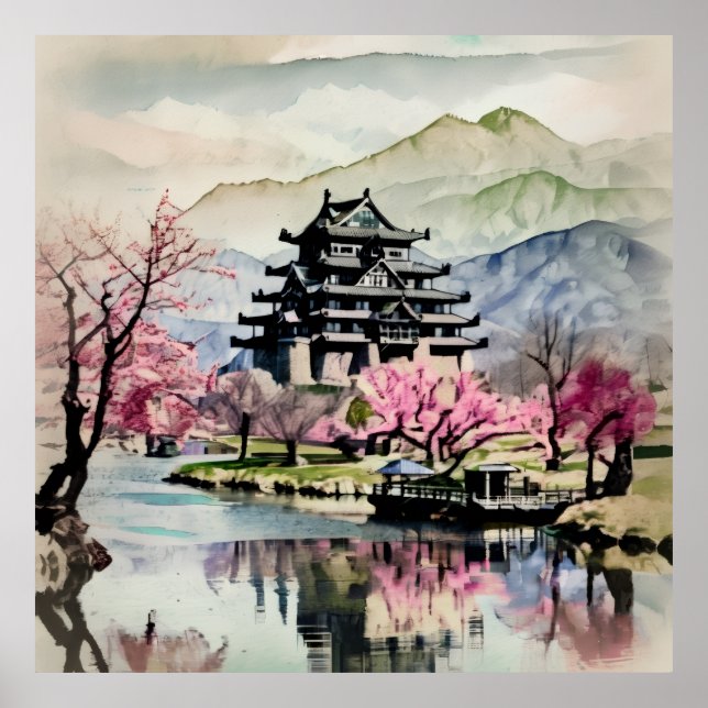 Póster Castillo Sereno en el Lago (Primavera) (Frente)