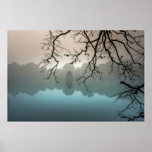 Póster Castillo temible en un lago espeluznante