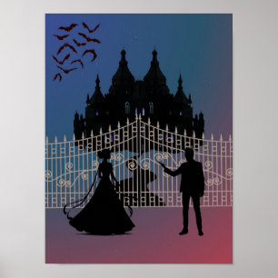 Póster Castillo y vestido de baile de fantasía romántica