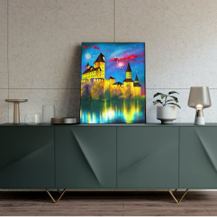 Póster Castle at Night Painting Poster