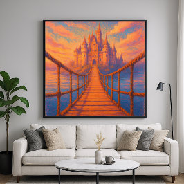 Póster Castle Bridge - Pastel Painting Style Fantasy Art