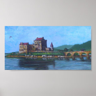 Póster Castle with dragon and wizard