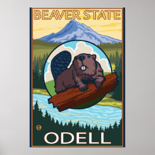 Póster Castor y capilla del Mt. - Odell, Oregon