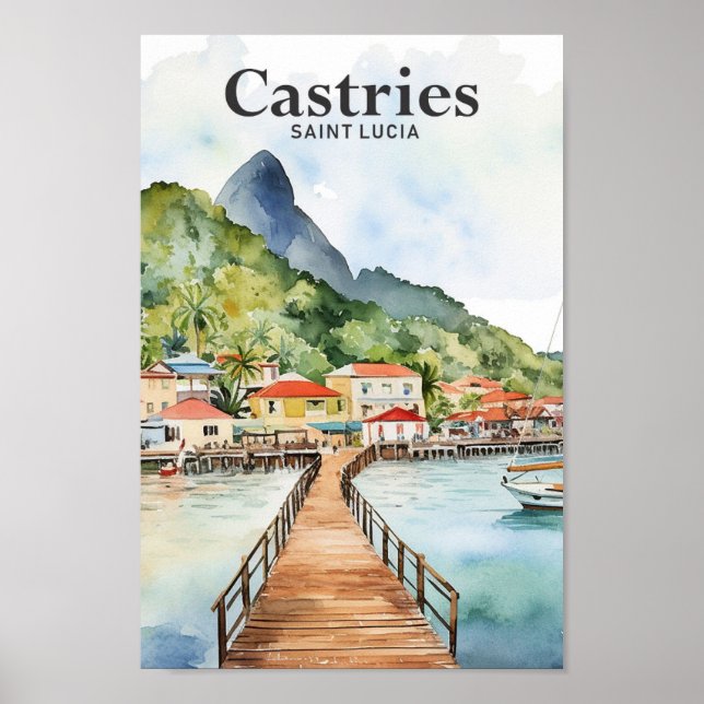 Póster Castries Santa Lucía Viaje de pintura acuática (Frente)