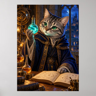 Póster Cat Alchemist Fantasy Wizard Wall Art Poster