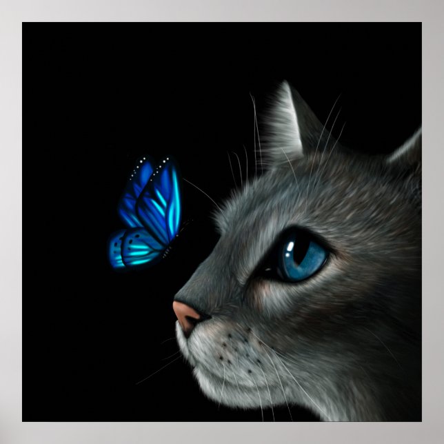 Póster Cat and Blue Butterfly (Frente)