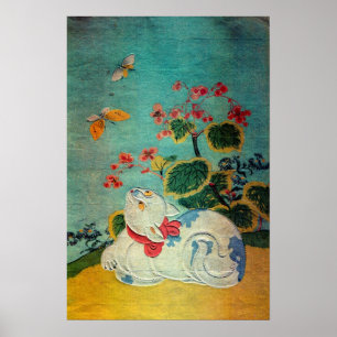 Póster Cat and Butterfly, Suzuki Harunobu