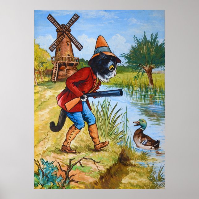 Póster Cat and Duck, Louis Wain (Frente)