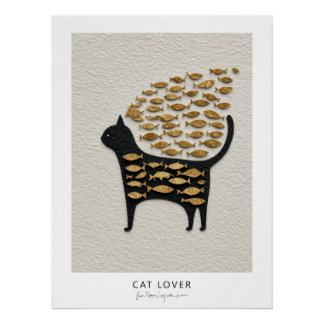 Póster Cat and Fish v10