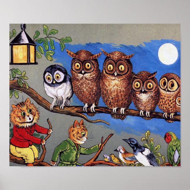 Póster Cat and Owl, Louis Wain (Frente)