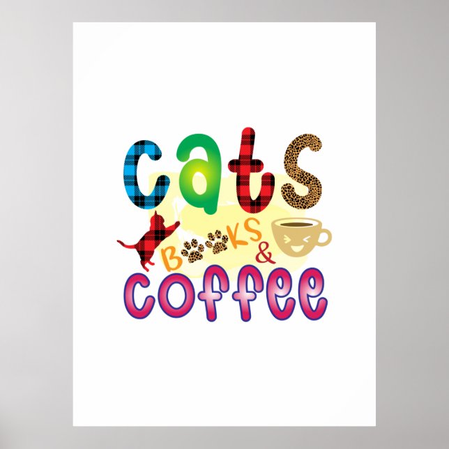 Póster Cat Art Cats Libros Café (Frente)