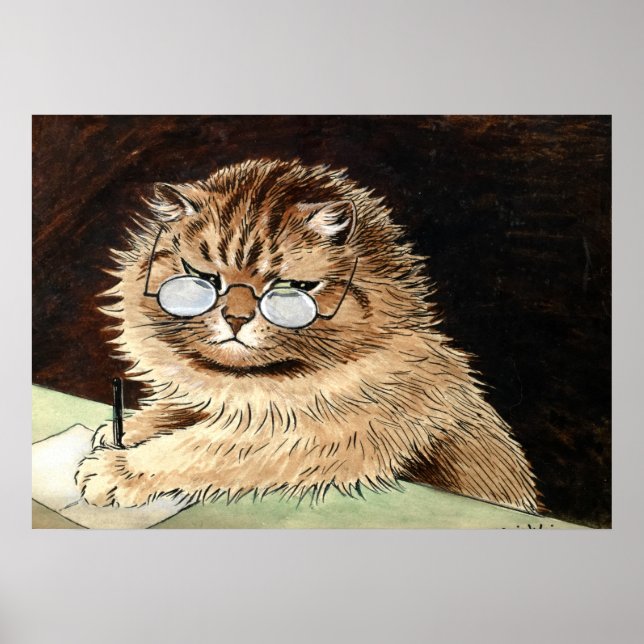 Póster Cat at work with glasses by Louis Wain (Frente)
