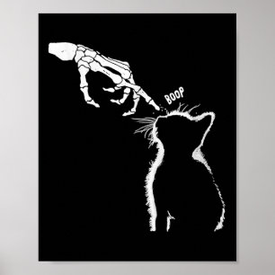 Póster Cat Black Lover Skeleton Hand Boop Funny Halloween