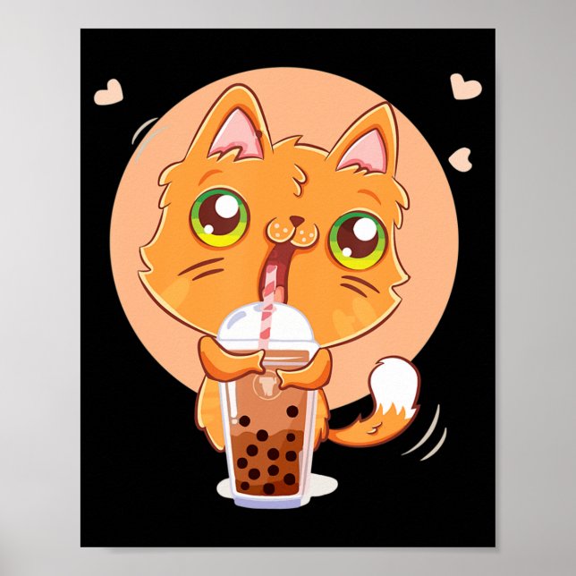 Póster Cat Boba Tea Bubble Kawaii Japanese Anime Gift Gir (Frente)