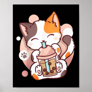 Póster Cat Boba Tea Bubble Tea Anime Kawaii Neko