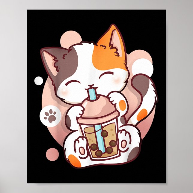 Póster Cat Boba Tea Bubble Tea Anime Kawaii Neko (Frente)