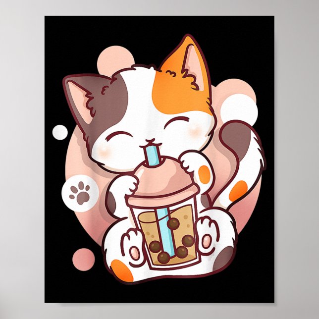 Póster Cat Boba Tea Bubble Tea Anime Kawaii Neko (Frente)