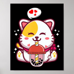Póster Cat Boba Tea Bubble Tea Anime Kawaii Neko Gifts Gi