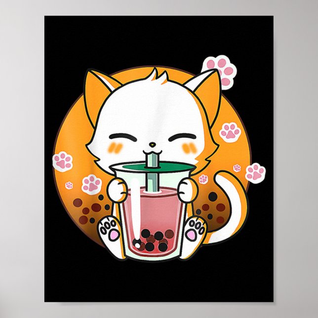 Póster Cat Boba Tea Bubble Tea Anime Kawaii Neko Gifts Gi (Frente)