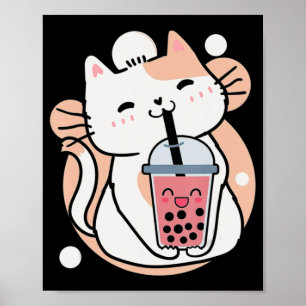 Póster Cat Boba Tea Bubble Tea Anime Kawaii Neko Milktea