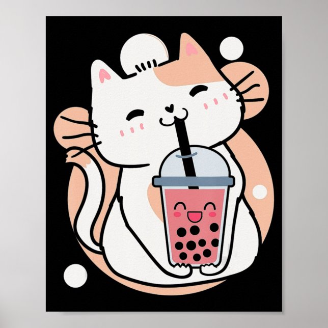 Póster Cat Boba Tea Bubble Tea Anime Kawaii Neko Milktea  (Frente)