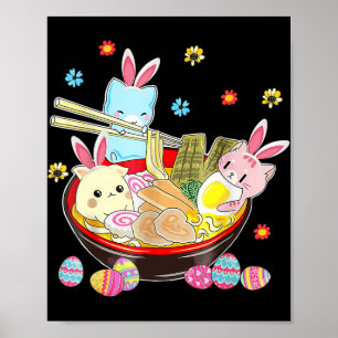 Póster Cat Bunny Oars Ramen Kawaii Easter Day Anime Lover