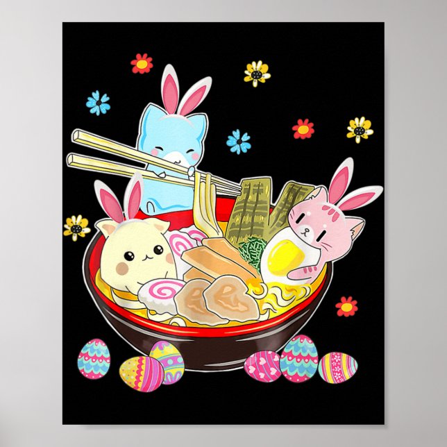 Póster Cat Bunny Oars Ramen Kawaii Easter Day Anime Lover (Frente)