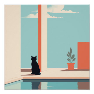 Póster cat by the pool