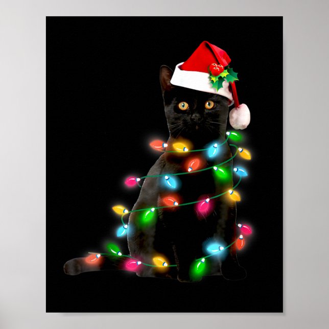 Póster Cat Christmas Light Funny Cat Lover Christmas  (Frente)