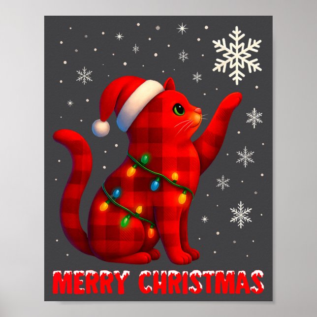 Póster Cat Christmas Light Reindeer Santa Christmas Cat L (Frente)