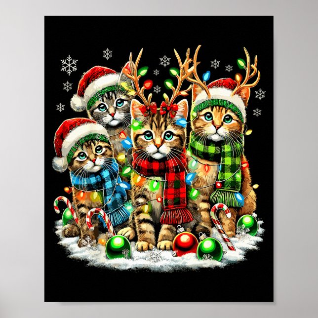 Póster Cat Christmas Light Reindeer Santa Christmas Cats  (Frente)