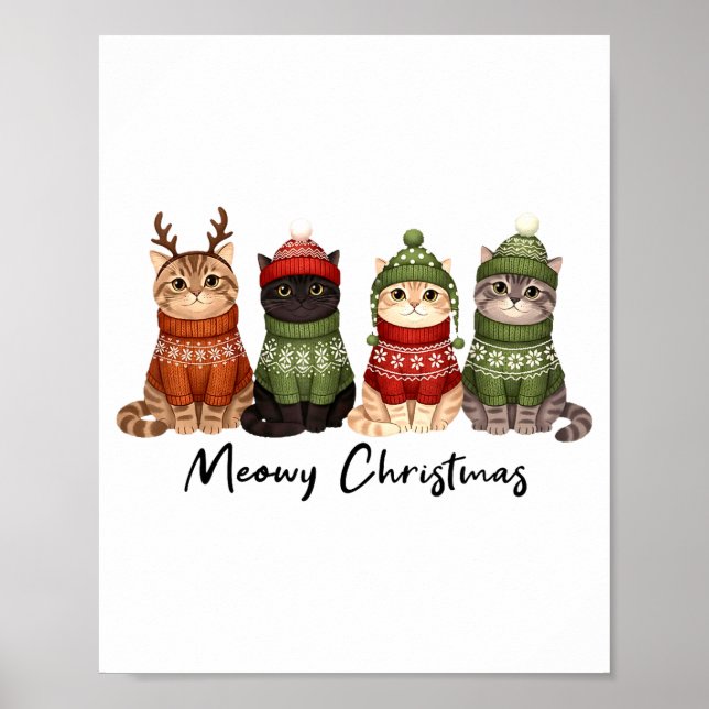 Póster Cat Christmas Light Reindeer Santa Meowy Christmas (Frente)