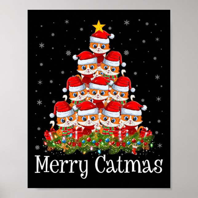 Póster Cat Christmas Tree Lights Santa Funny Cat Lover Me (Frente)