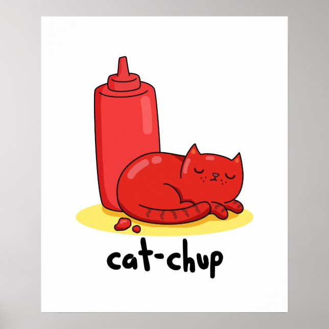 Póster Cat-chup Graciosa Red Ketchup Cat Pun (Frente)
