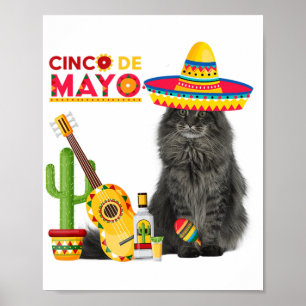 Póster Cat Cinco De Mayo Amo Guitarra Cactus Beber Amor