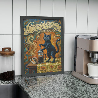 Póster Cat Coffee Lovers Wall Art Print Poster
