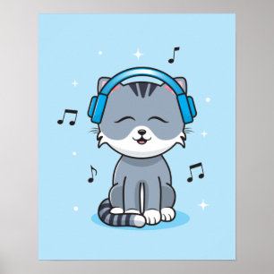 Póster Cat con Poster de audífonos (16x20)
