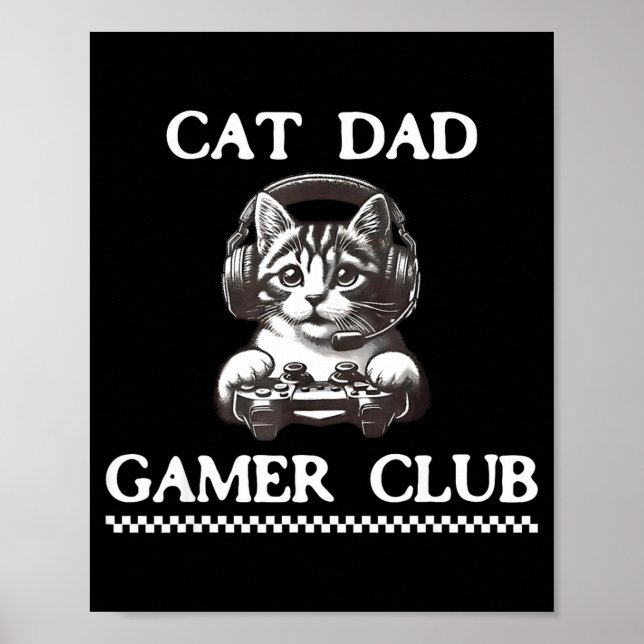 Póster Cat Dad Gamer Club Funny Cat Lover Gaming Game Fat (Frente)
