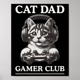 Póster Cat Dad Gamer Club Video Games Gaming Cat Player F